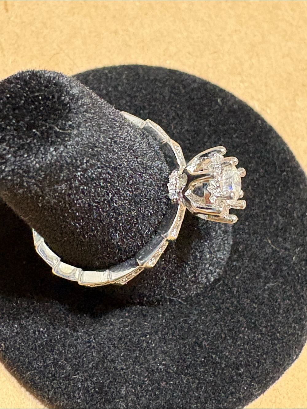 Round Halo Moissanite Ring in Silver - Picture 3 of 5
